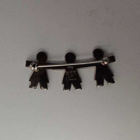 Vintage Naldo Mexico Sterling Silver 3 Children Gold Heart Brooch Pin Signed - Picture 2 of 3